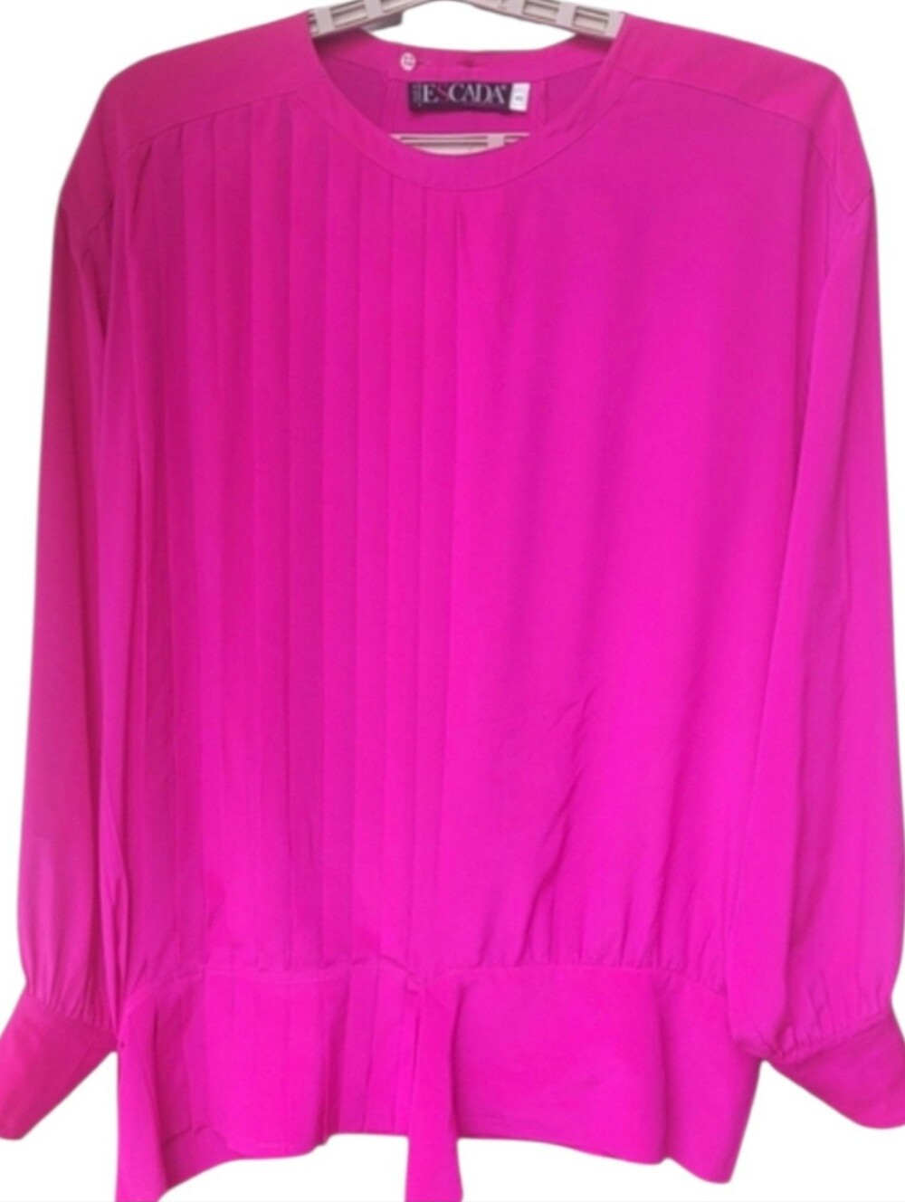 Escada VTG Margaretha Ley 100% Silk Pleated Pink Fushia Blouse Size EU 42